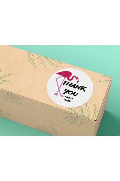 Pembe Thank You Handmade Etiketi El Yapımı Flamingo Pink Sticker Yuvarlak Mat Sticker 4 Cm - 100 Adet