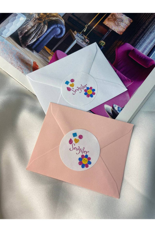 Pembe Mor Papatyalı Sevgiler Etiketi Love Yuvarlak Mat Sticker 4 CM (90 ADET)