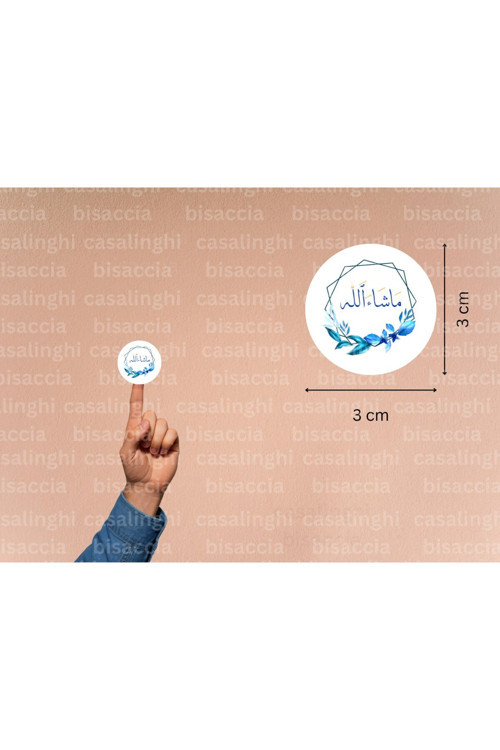 Arapça Mashallah Etiketi Yuvarlak Mat Sticker Maşallah Nazar Değmesin Bebek Mevlidi 3 Cm (95 Adet)