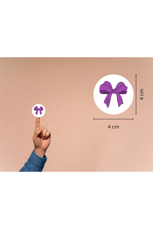 Mor Fiyonk Baskılı Etiket Lila Fiyonk Yuvarlak Mat Çıkartma Round Sticker 4 Cm (40 Adet)