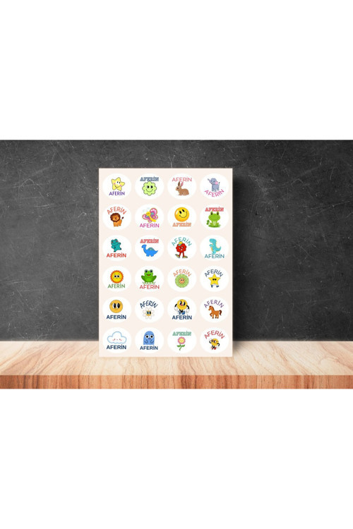 Karışık Okul Kurs Ödül Etiketi Öğrenci Öğretmen Yuvarlak Mat Çıkartma Round Sticker 4 Cm (24 Adet)