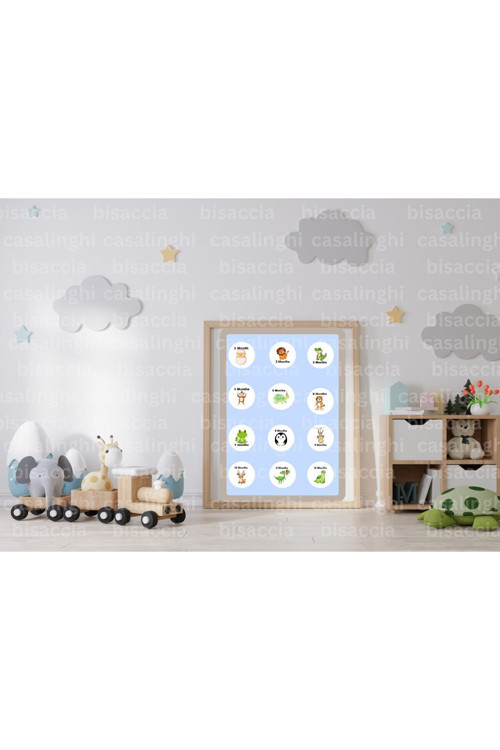 İngilizce 12 Aylık Bebek Etiketi 12 Months Hayvan Baskılı Yeni Doğan Yuvarlak Sticker 4 Cm (84 Adet)