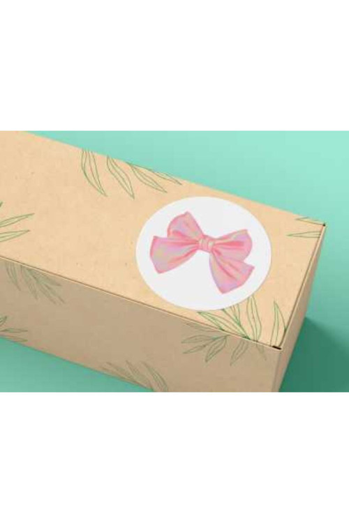 Fiyonklu Etiket Pembe Fiyonk Yuvarlak Mat Çıkartma Round Sticker 4 Cm (20 Adet)