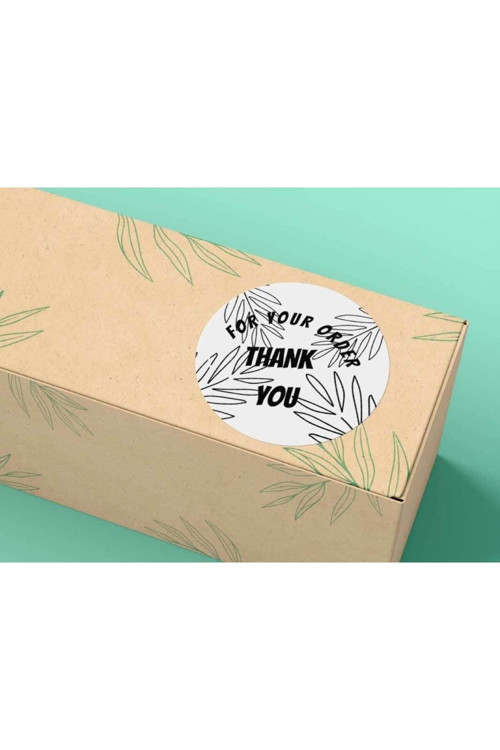 Than You For Your Order Sticker Siyah Beyaz Yaprak Yuvarlak Mat Etiket 4 Cm -40 Adet