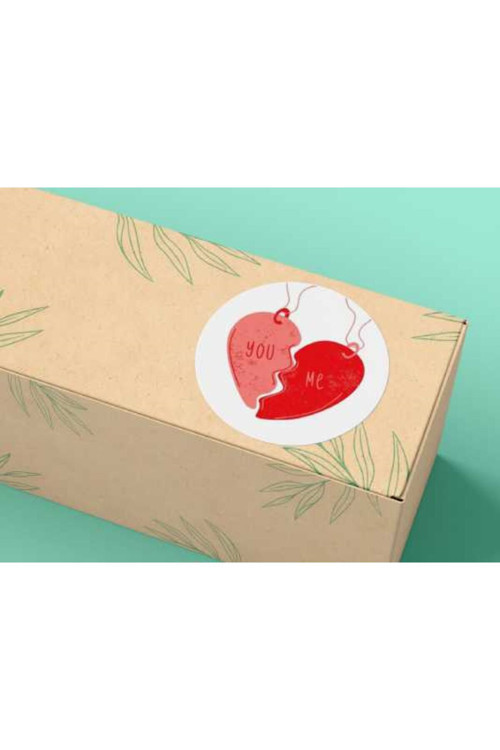 You and Me Etiketi Yuvarlak Mat Çıkartma Valentine's Day Round Sticker 4 Cm (40 Adet)
