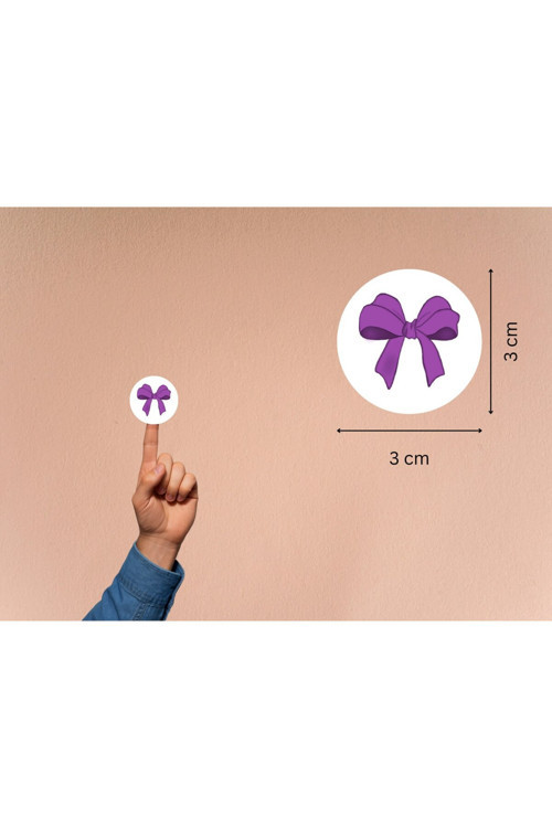 Mor Renk Fiyonk Etiketi Fiyonk Baskılı Yuvarlak Mat Çıkartma Round Sticker 3 Cm (95 Adet)