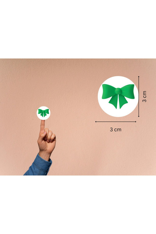 Yeşil Renk Fiyonk Etiketi Fiyonk Baskılı Yuvarlak Mat Çıkartma Renkli Fiyonklar 3 Cm (100 Adet)