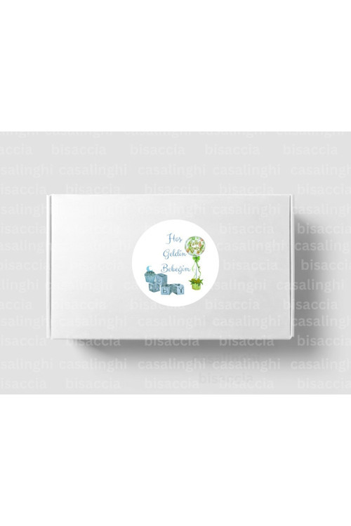 Hoş Geldin Bebeğim Etiketi Mavi Erkek Çocuk Yuvarlak Mat Çıkartma Cute Round Sticker 4 Cm (45 Adet)