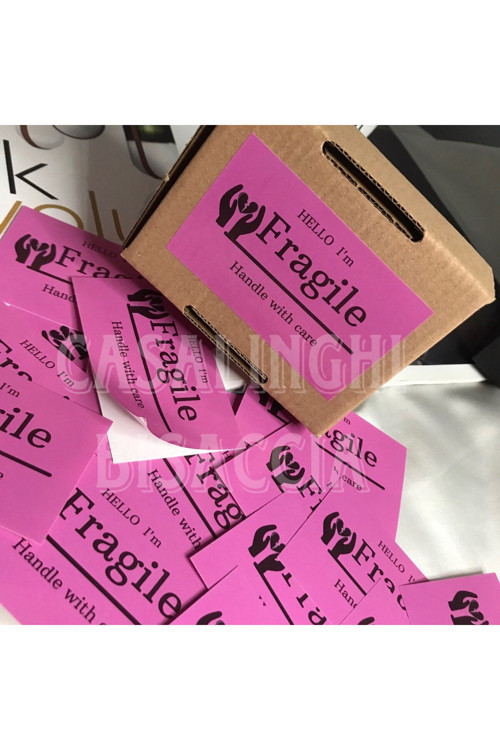 Fragile Handle With Care Dikkat Kırılır Ingilizce Pembe Etiket 8,1x5 Cm - (20 ADET)