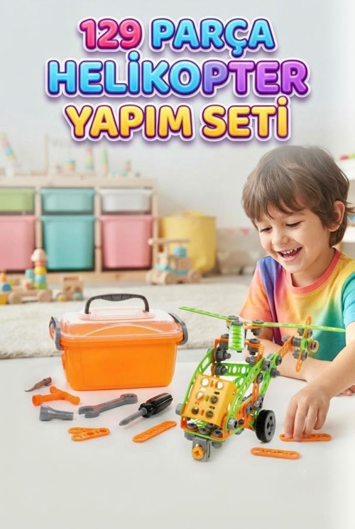 129 Parça Eğitici Mucit Tasarım Seti Helikopter İnşa Etme ve Sök-Tak Mekanik Çocuk Oyuncak Seti