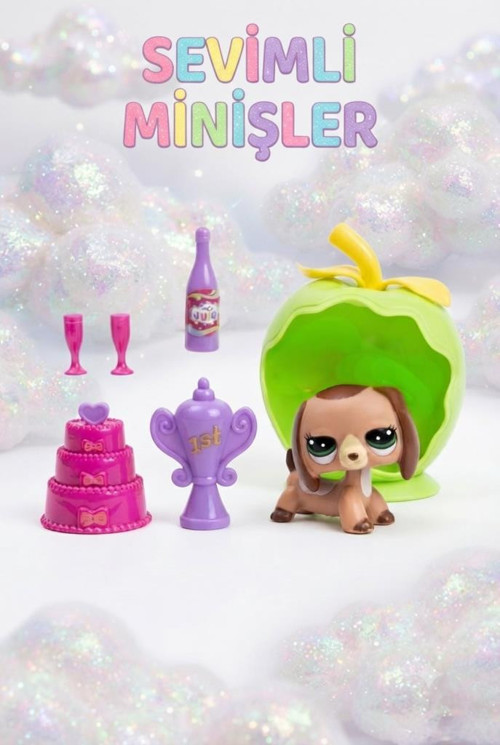 Sevimli Minişler Işıklı Yeşil Elma Yuvalı Pet Shop Oyun Seti Kaleme Takılabilir Sevimli Köpek Figürlü ve Aksesuarlı Çocu