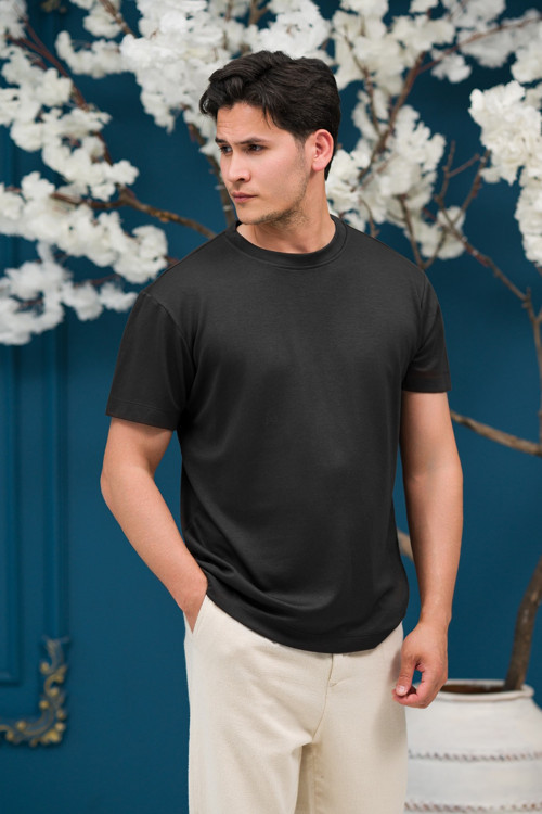 Bisiklet Yaka Yarı Oversize Likralı Yumuşak Kumaş T-shirt