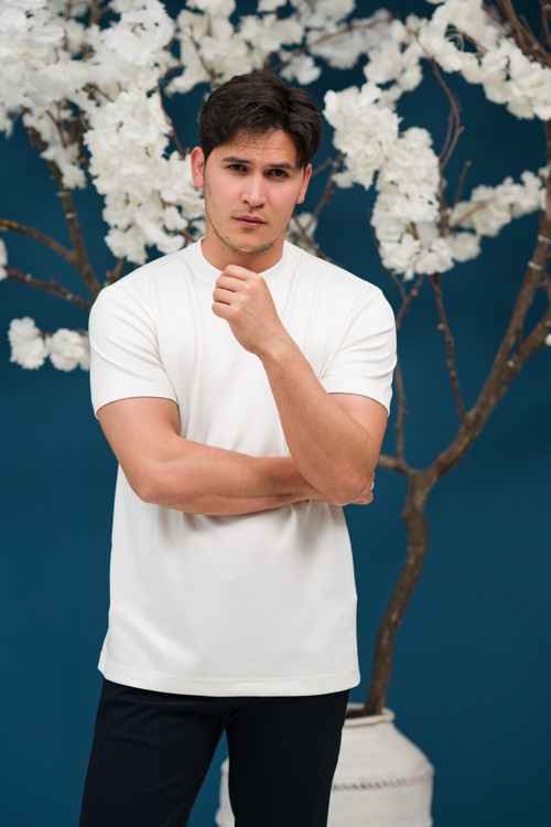 Bisiklet Yaka Yarı Oversize Likralı Yumuşak Kumaş T-shirt