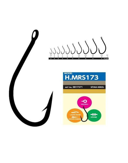 HMRS 173 Delikli Dövme Olta İğnesi 15li Paket Black Nikel - Standart, 1-0