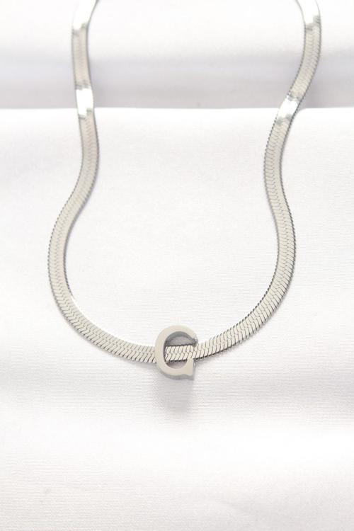316L Çelik C Harfli Silver Renk İtalyan Zincirli Kolye - EBJ240521W24292