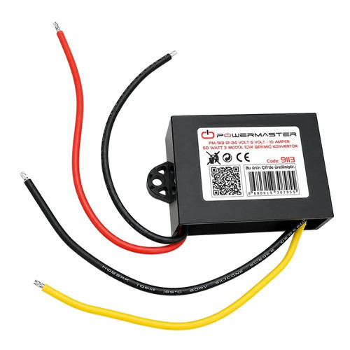 Powermaster PM-9113 12-24V Giriş 5V 10A 50W DC-DC Voltaj Düşürücü Çevirici Konvertör Kod:9113