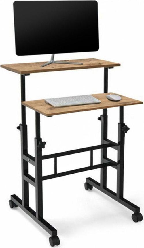 Yükseklik Ayarlı Bilgisayar/laptop Ve Çalışma Masası - Çam 60x60 (TEKERLİ) Oval Kenar