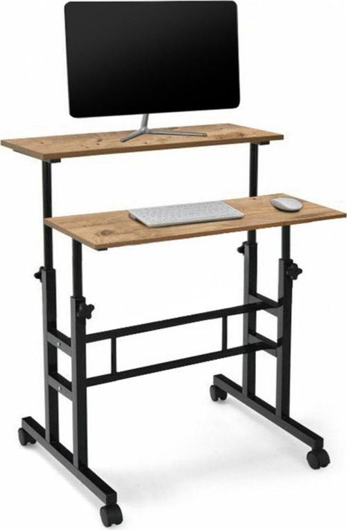 Yükseklik Ayarlı Bilgisayar/laptop Ve Çalışma Masası - Çam 80x60 (TEKERLİ) Oval Kenar