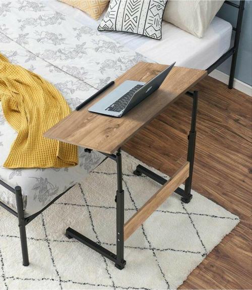 Yükseklik Ayarlı Eğimli Ve Katlanabilen Laptop Sehpası - Atlantik Çam (TEKERLİ) Oval Kenar