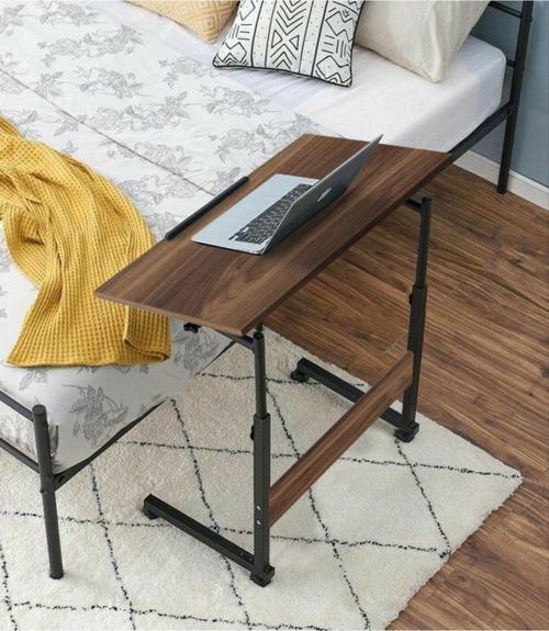 Yükseklik Ayarlı Eğimli Ve Katlanabilen Laptop Sehpası - Ceviz (TEKERLİ) Oval Kenar
