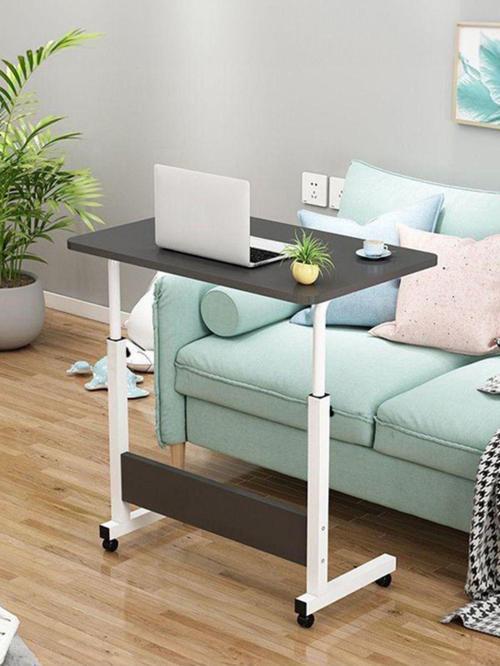 Yükseklik Ayarlı Laptop Sehpası ve Çalışma Masası - Antrasit Beyaz (Tekerli) Oval Kenar - 70x40