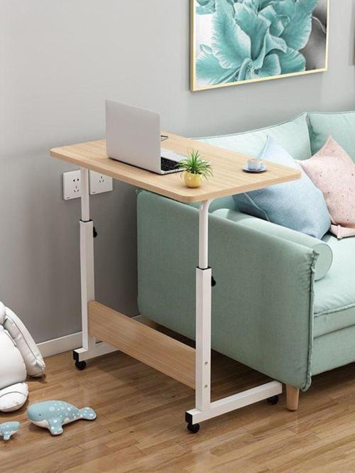 Yükseklik Ayarlı Laptop Sehpası ve Çalışma Masası - Atlantik Çam Beyaz (Tekerli) Oval Kenar - 70x40