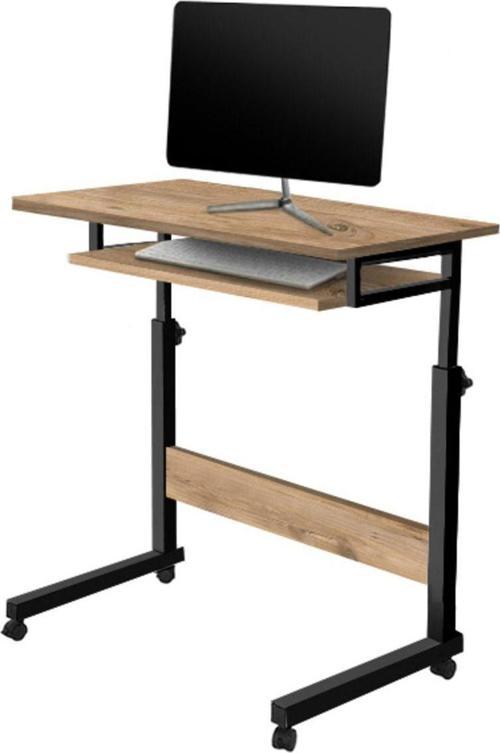 Yükseklik Ayarlı ve Klavyelikli Laptop Sehpası - Atlantik Çam 70x40 (Frenli Tekerli)