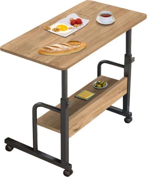 Yükseklik Ayarlı ve Raflı Kahvaltı ve Yemek Sehpası - Atlantik Çam 70X40 Oval Kenar