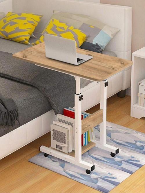 Yükseklik Ayarlı Yatak Sehpası - Atlantik Çam Beyaz (TEKERLİ) 70x40 Oval Kenar
