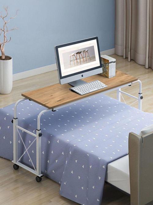 Yükseklik Ve Genişlik Ayarlı Tek Kişilik Yatak Çalışma Masası - Çam Beyaz (Frenli Tekerli) 80x40