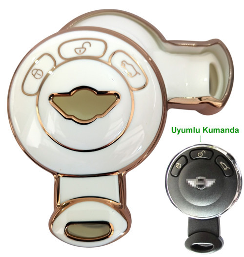 Mini Cooper Countryman Uyumlu Kumanda Anahtar Kılıfı Oto Anahtarlık Beyaz Gold