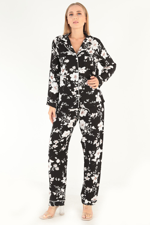 Floral Pattern Uzun Kollu Kadın Pijama Takım