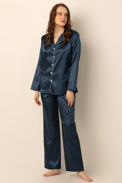 Uzun Kollu Saten Pijama Takımı