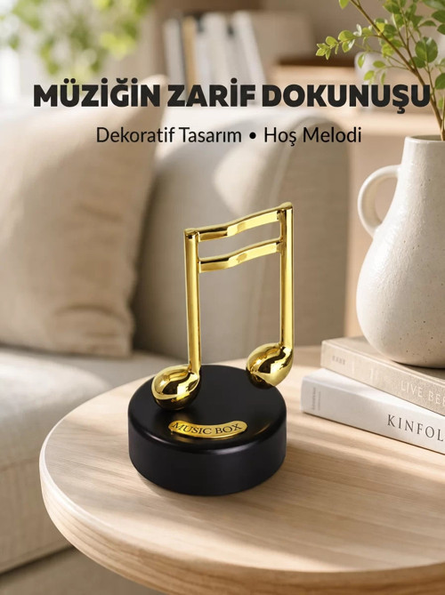 Altın Nota Figürlü Dönen Müzik Kutusu Dekoratif Music Box Yeni Nesil