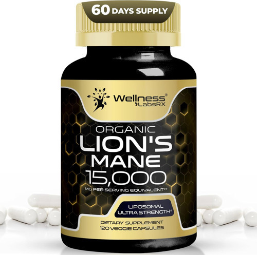 WELLNESS LABS Lions Mane Real Mushroom Brain, Memory and Focus Cognitive Immune 120 Caps