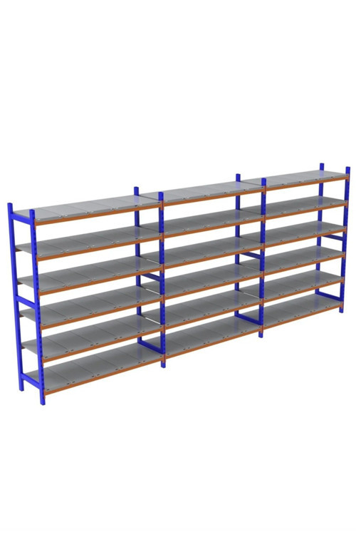 6 Katlı 3'lü Depo Rafı - 300-350 Kg Taşıma Kapasiteli Hafif Rack Raf 50x120x250 cm