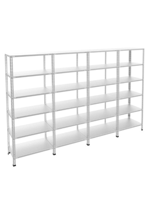 5 Katlı 4'lü Galvaniz Çelik Raf - Depo, Arşiv, Kiler, Dosya, Market Rafı 31x75 cm-200 cm-0.70 mm