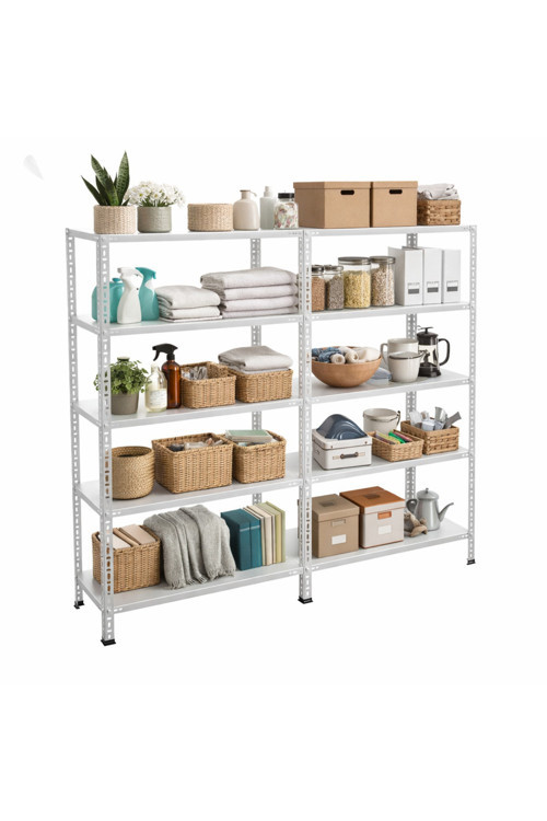 5 Katlı Duble Galvaniz Çelik Raf - Depo, Arşiv, Kiler, Dosya, Market Rafı 31x75 cm-200 cm-0.70 mm