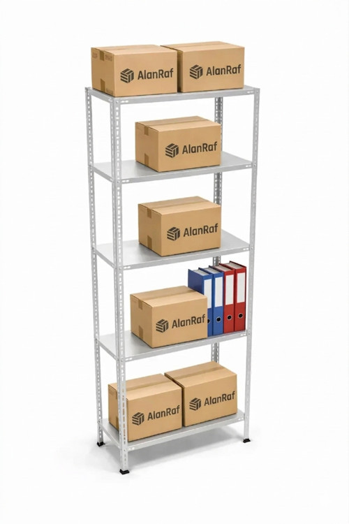 5 Katlı Galvaniz Çelik Raf - Depo, Arşiv, Kiler, Dosya, Market Rafı 31x60 Cm-100 Cm-0.70 Mm