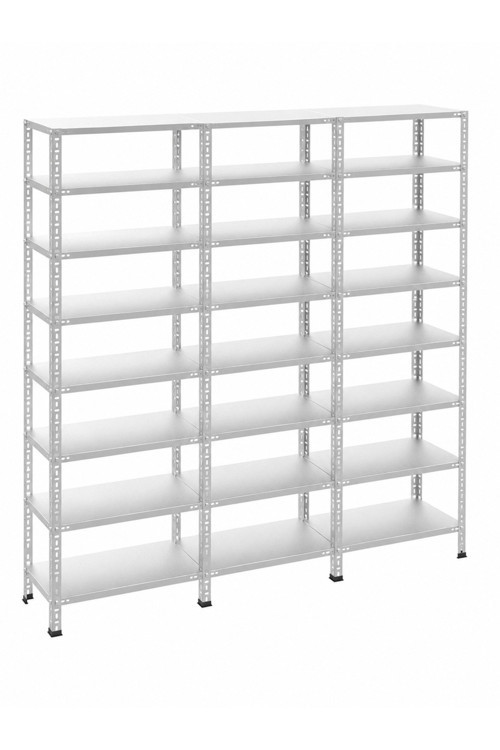 8 Katlı 3'lü Galvaniz Çelik Raf 43x75x200 cm Depo, Arşiv, Kiler, Dosya, Market Rafı