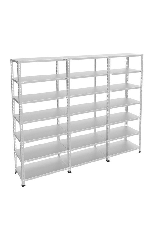 7 Katlı 3'lü Bitişik Galvaniz Çelik Raf - Depo, Arşiv, Kiler, Dosya, Market Rafı 43x93x200 cm