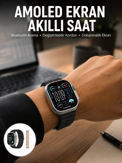 49mm Akıllı Saat Amoled Ekranlı Kadın Erkek Kol Saati Plastik Kordon Yeni Nesil