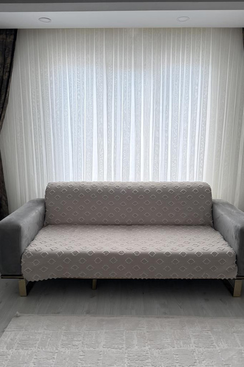 Fitilli Pondü 170x210 cm Kaymaz Taban Koltuk Örtüsü Vizon