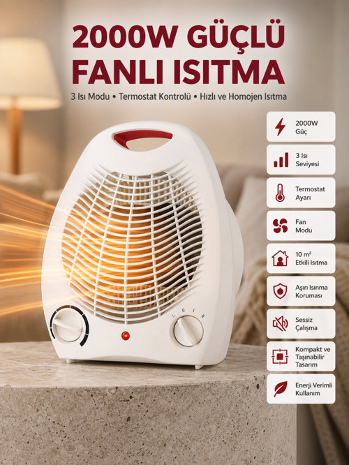 uygun 2000W Taşınabilir Elektrikli Fanlı Isıtıcı – Hızlı Isınma, Kompakt Boy popüler