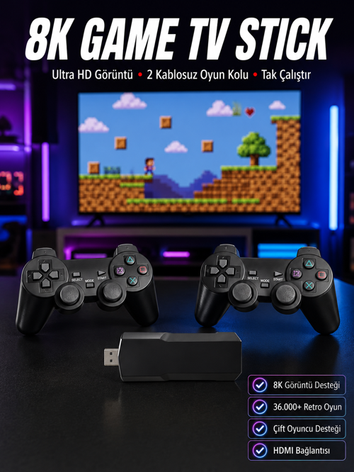 uygun 8K Ultra HD Game Box 36500 Oyunlu Game Stick Oyun Konsolu popüler