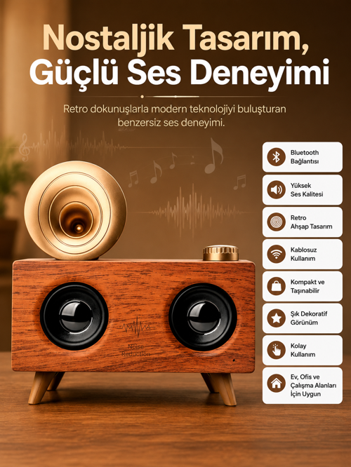uygun Bluetooth Nostalji Speaker Radyo Gramofon Ahşap Renk Vintage popüler