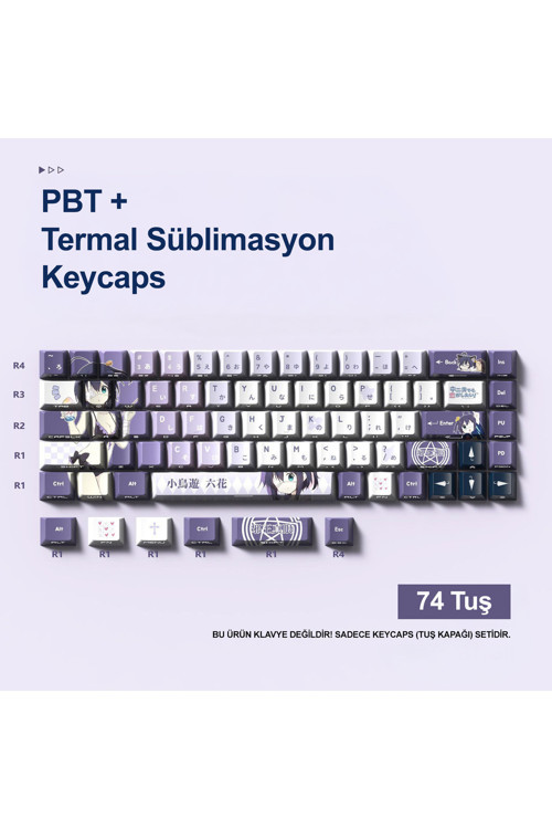 74 Tuşlu PBT Keycaps Çizgi Film Anime Klavye Tuş Takımı Tüm Mekanik - Manyetik Klavyeler ile Uyumludur.