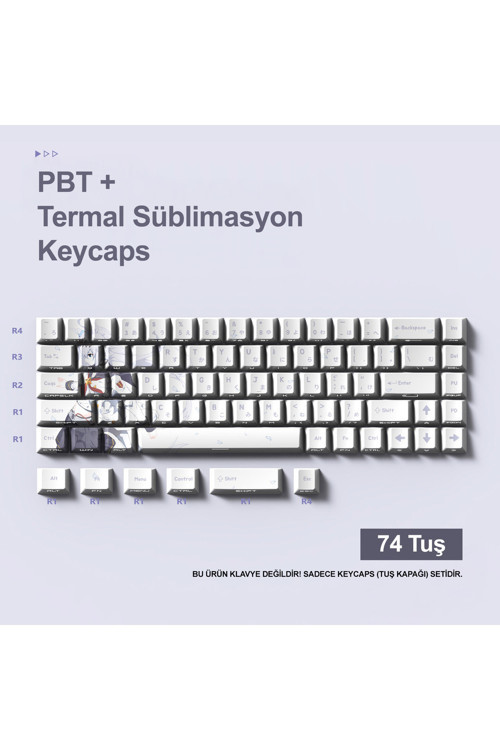 74 Tuşlu PBT Keycaps Çizgi Film Anime Klavye Tuş Takımı Tüm Mekanik - Manyetik Klavyeler ile Uyumludur.