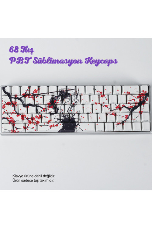 Retro Mürekkep Tarzı PBT Keycaps Süblimasyon Klavye Tuş Takımı Modifikasyonu 68 Tuş Tüm Mekanik-Manyetik Klavyeler ile U