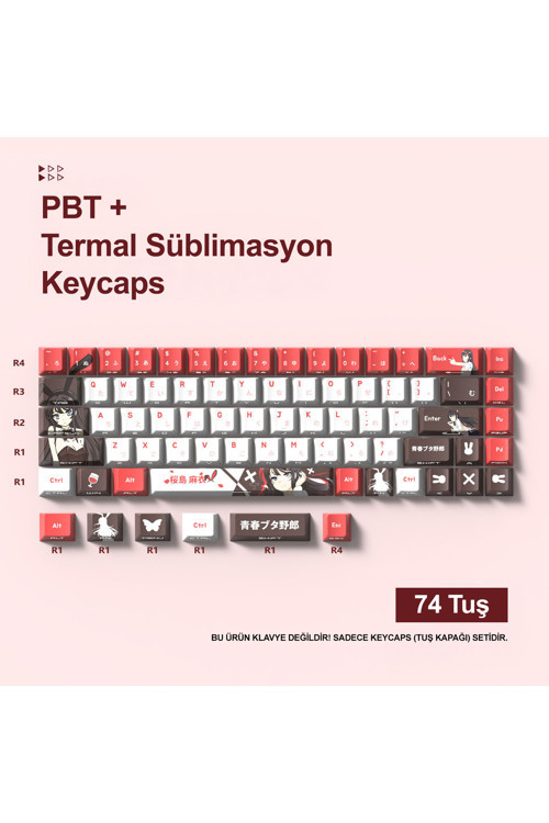 74 Tuşlu PBT Keycaps Çizgi Film Anime Klavye Tuş Takımı Tüm Mekanik - Manyetik Klavyeler ile Uyumludur.